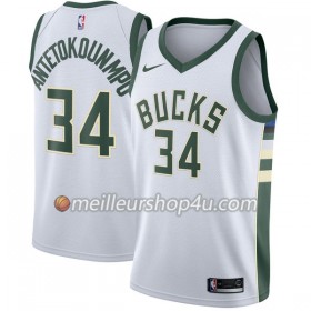 Maillot Basket Homme Milwaukee Bucks Giannis Antetokounm 34 Nike 2017-18 Blanc Swingman
